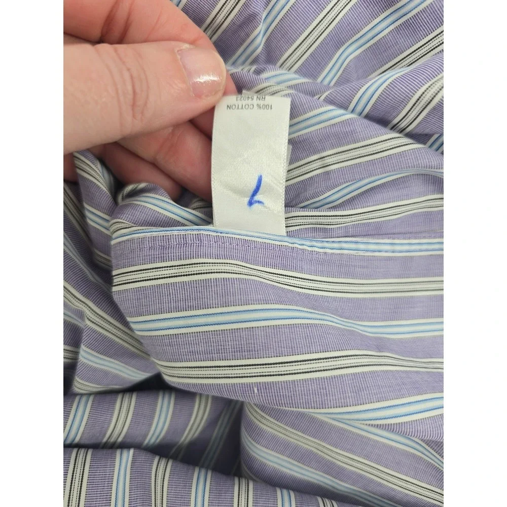 Banana Republic Shirt Men L Purple Blue Striped Non-Iron Classic Fit Long Sleeve